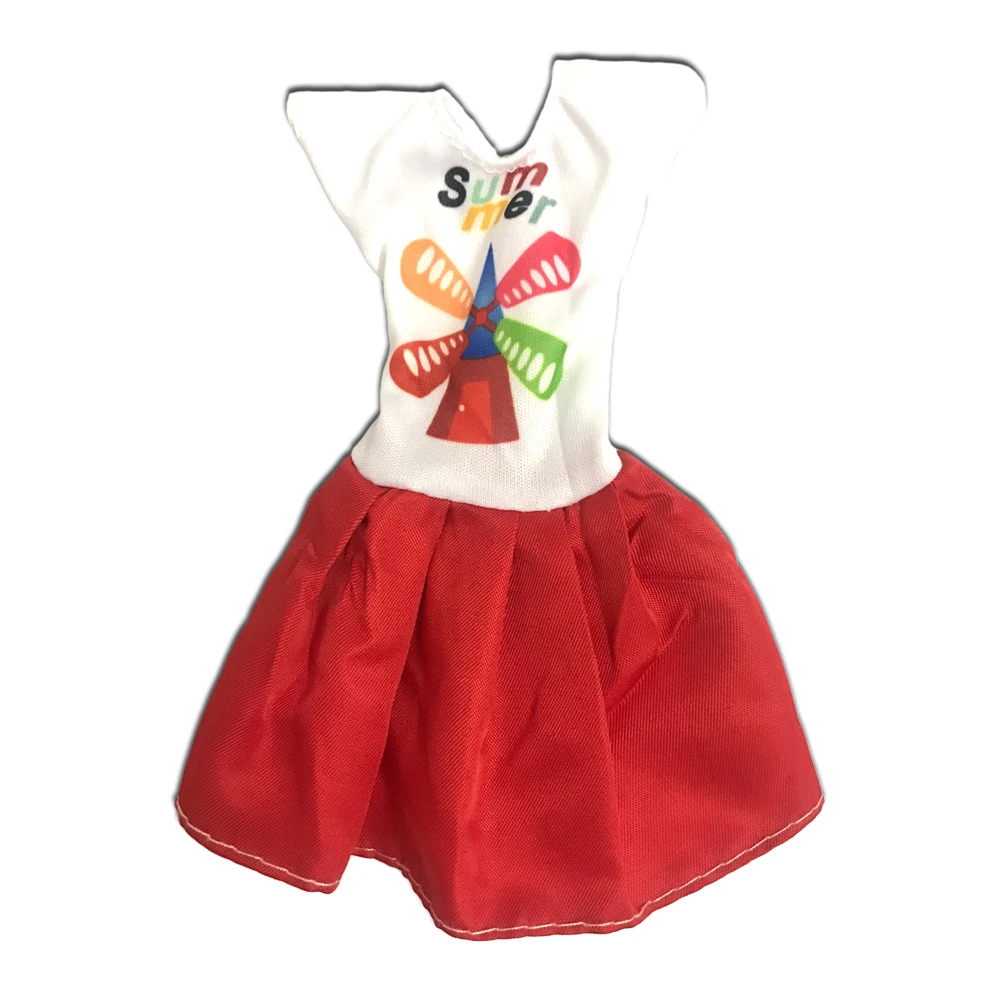 

NK 1 шт. красное платье, модная рубашка с узором в виде домика-ветряной мельницы, Повседневная Одежда для куклы Барби, аксессуары для девочек, детские игрушки