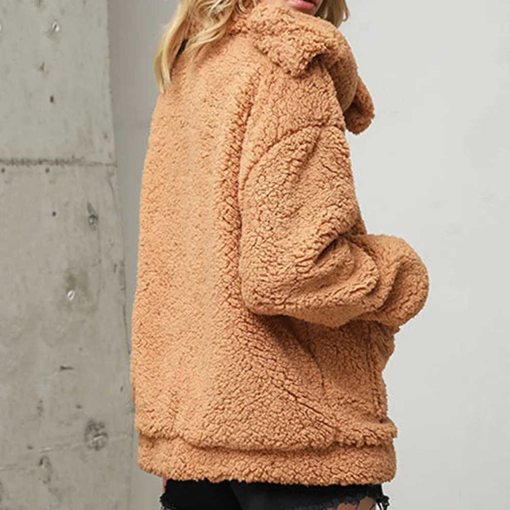 Плюшевое пальто для женщин элегантное офисное женское осеннее свободное