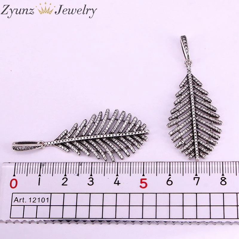 

3PCS, 22* 42mm,Top Quality Fashion Antique Silver color Leaf shaped CZ Stone Pendant