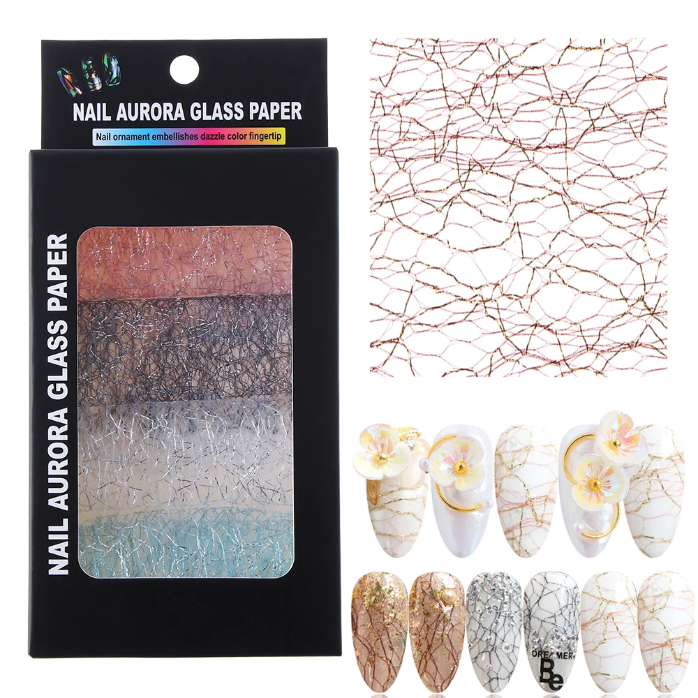 Новинка хит продаж 3D сетчатые наклейки на ногти золотистые/Серебристые ажурные