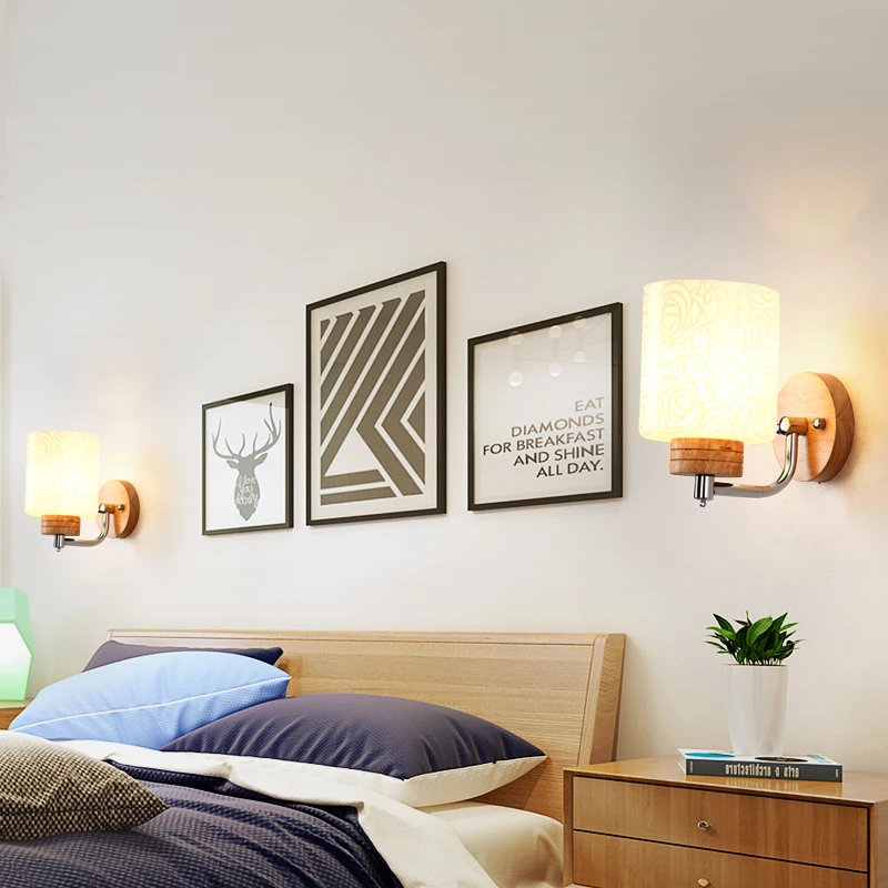 

Shi Popular Wood Nordic Solid Wood Wall Lamp Bedside Bedroom Living Room Simple Modern Creative Balcony Aisle Lamp