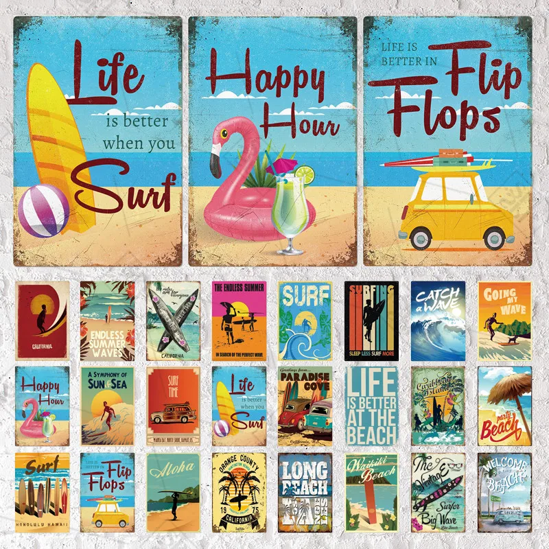 

Винтажный металлический знак для пляжа, серфинга, райский чехол, табличка, Приморский отель, декоративный знак, настенный стикер для бара, к...