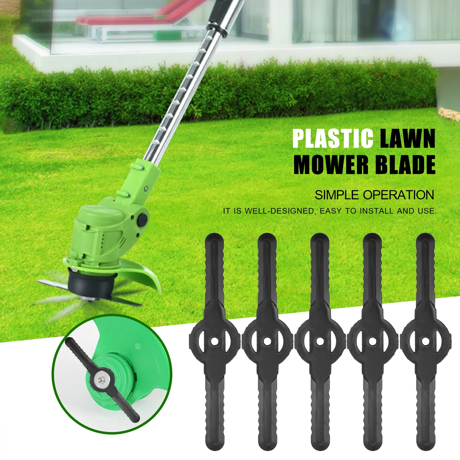 

5PCS Grass Cutter Plastic Lawn Mower Blade Grass Trimmer Weeder Blade Replacement Mower Accessory for Garden Agriculture Use