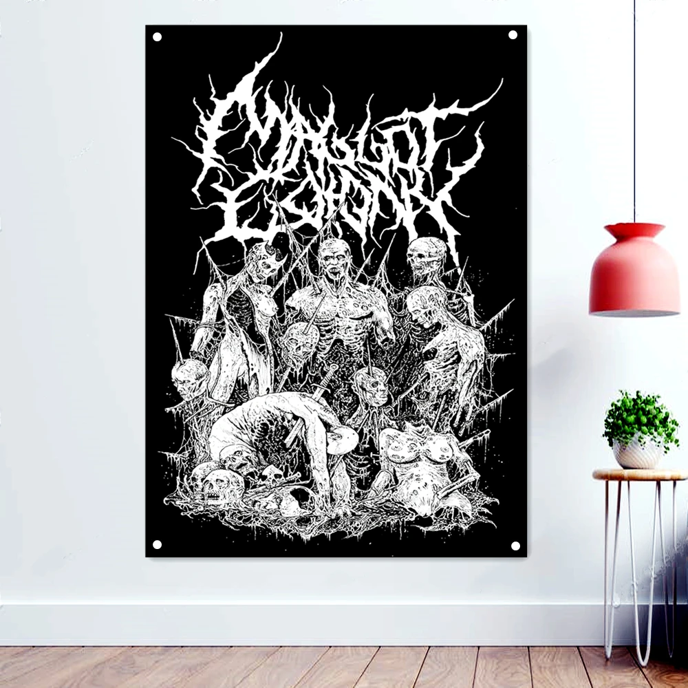

Hell Demon Halloween Banners Wall Art Wallpaper Home Decoration Black/White Skull Flags Scary Bloody Background Wall Hanging