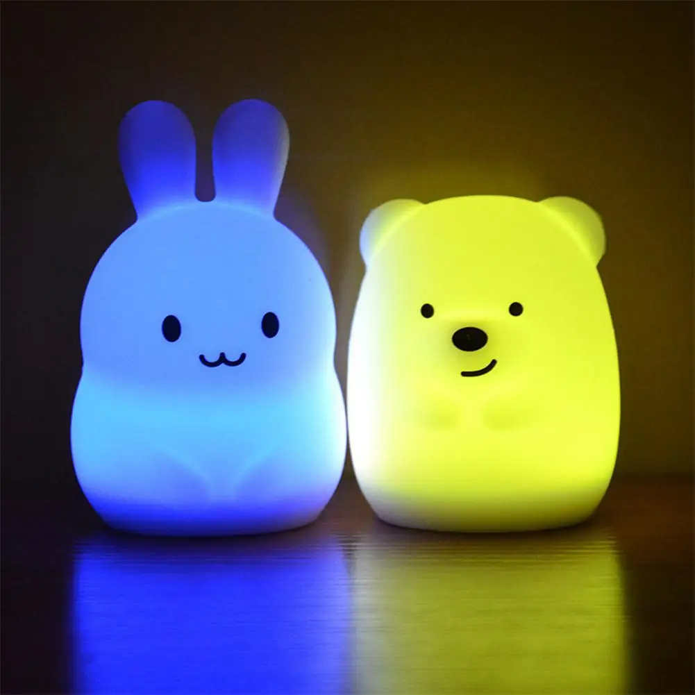 7 Colors Bear Rabbit Night Light Silicone Soft Cartoon LED USB Lamp Children Baby Nursery Lamp Bedside led Night Light