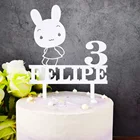 Индивидуальное имя и возраст, персонализированный кролик, торт на день рождения, милый кролик, украшения для торта