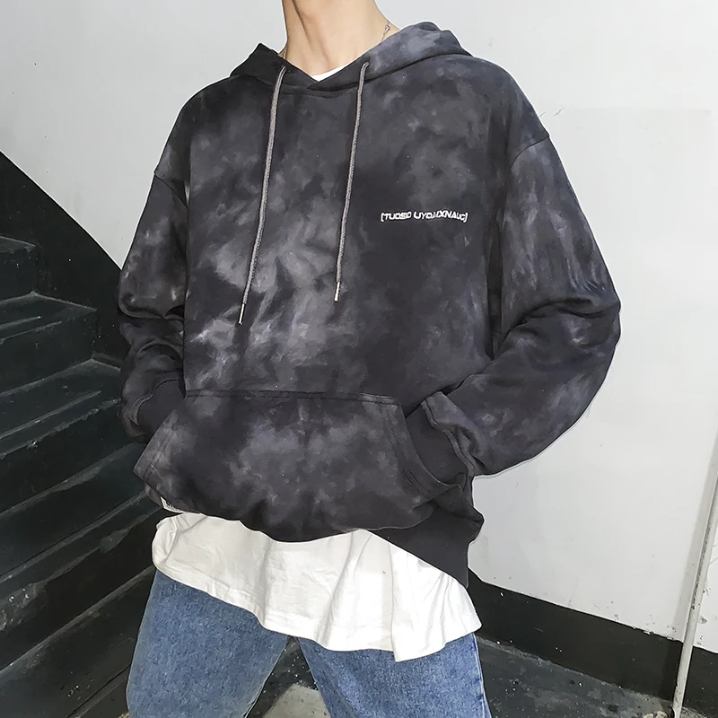 Новинка толстовка в стиле хип хоп мужская с галстуком крашеная толстовки уличная