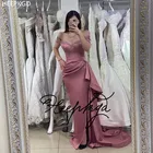 Платье женское вечернее с открытыми плечами, длинное атласное прямое в арабском стиле, с пыльной розой, с бисером, индивидуальный пошив