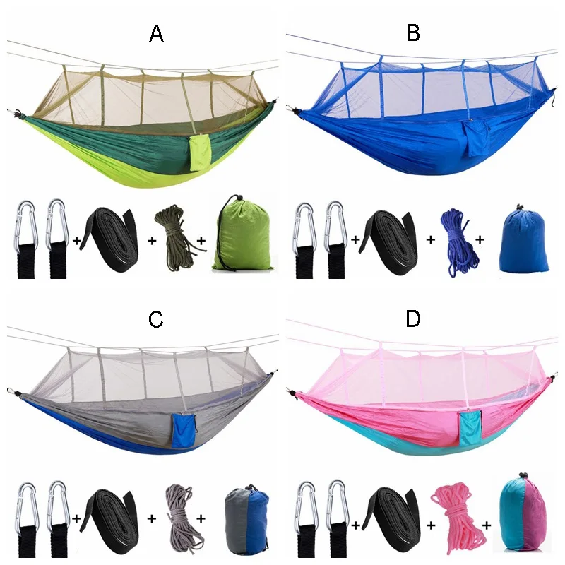

Outdoor Camping Portable Hammock Ultralight Parachute Hammock With Mosquito Net Swinging Hanging Double Person Sleeping Bed
