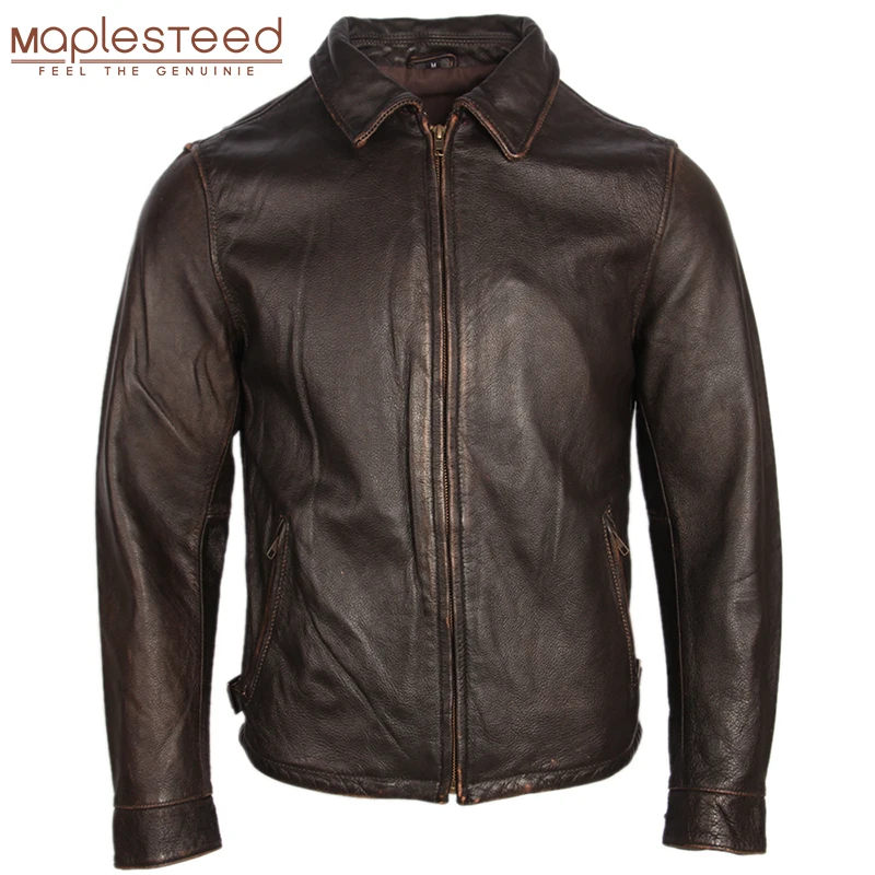 Мужская винтажная кожаная куртка M252 из 100% натуральной воловьей кожи с камнем