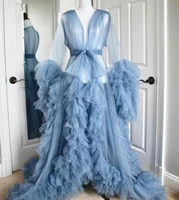 pretty blue tulle maternity gown maternity photography photo shoot luxury ruffles detachable belt women wedding wrap prom