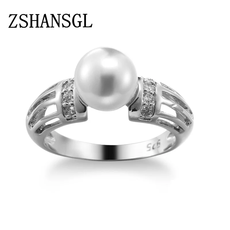 Женское кольцо с пресноводным жемчугом и фианитом|Кольца для помолвки| |