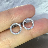 huitan delicate hollow out circle stud earrings full paved cz stone simple stylish womens earring daily collocation accessories