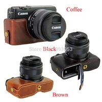 new pu leather camera case bag half body for canon eos m10 eos m100 eos m200 bottom case cover