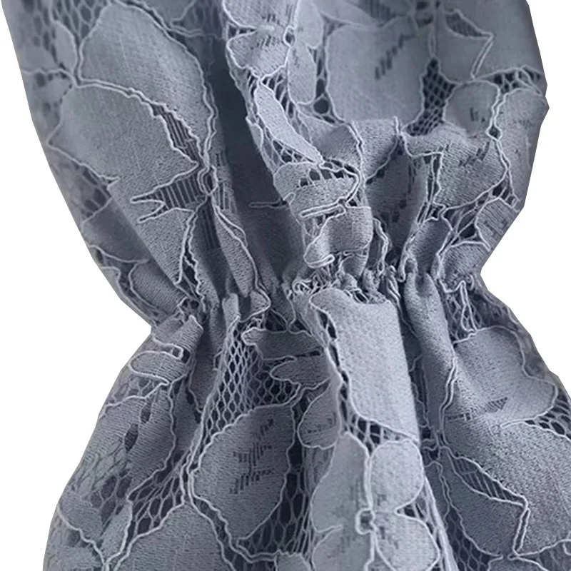 

Elegant Lace Hollow Out Design Slim Dress Women High Waist A Line Vestidos O-Neck Long Sleeve Robe Solid Spring Clothes