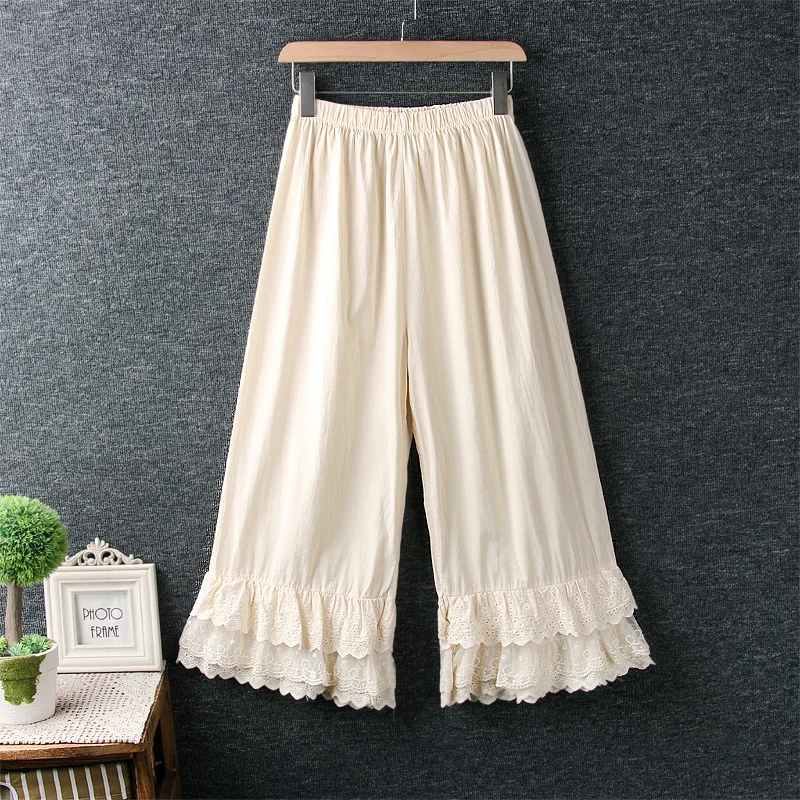 

wide leg pants vintage basic leggings 2021 summer June lace patchwork lacing