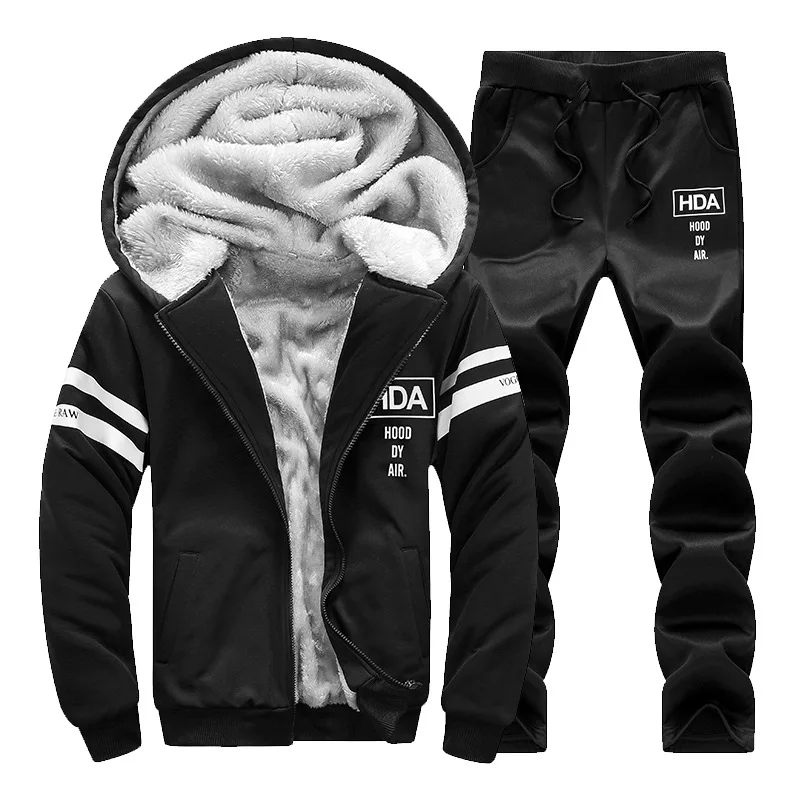 Зимние mannen комплект худи из флиса Broek Dikke хлопка с кроликами Trainingspak Sportkleding
