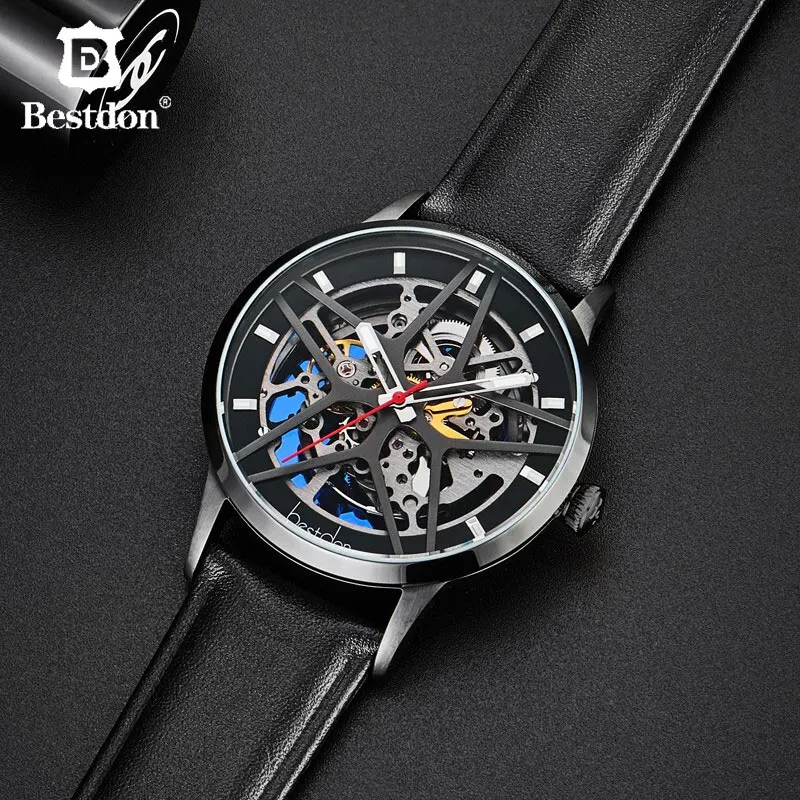 Bestdon Креативные мужские часы автоматические механические Спортивные Скелетон