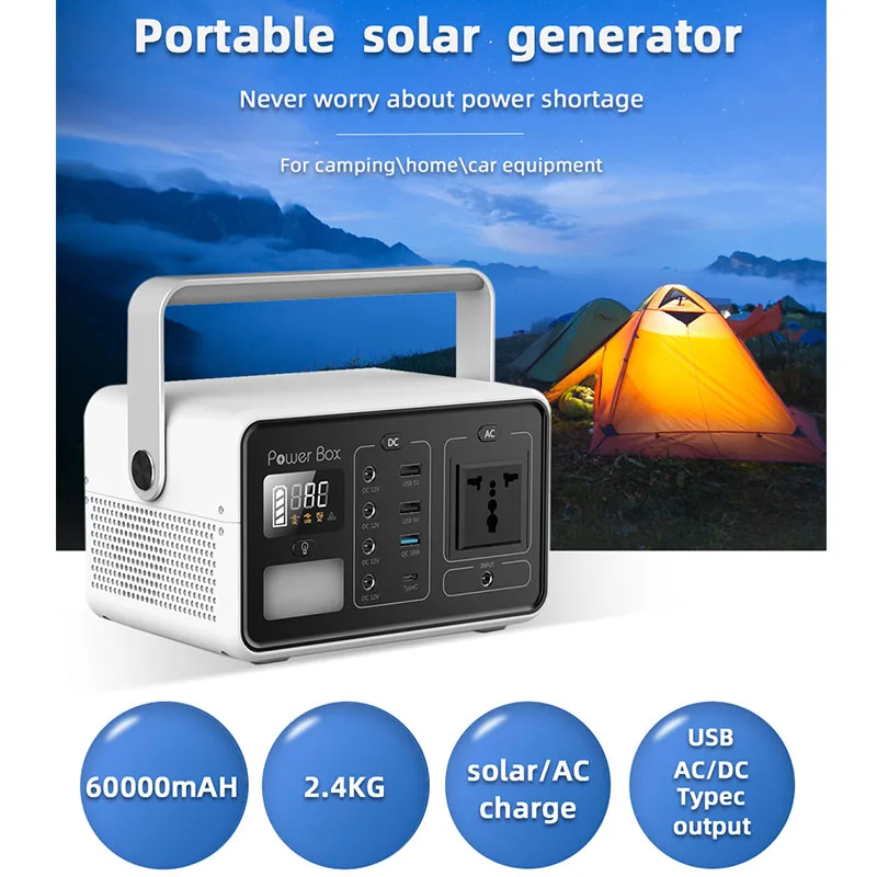 

222Wh 60000mAh Portable Generator Solar Power Station AC 200W Output Outdoor Emergency Power Supply Energy Storage Power Bank