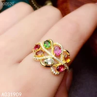 kjjeaxcmy boutique jewelry 925 sterling silver inlaid natural tourmaline gemstone ring female support detection trendy