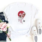 Женская хлопковая Футболка с принтом цветущей вишни, женская футболка с круглым вырезом, повседневная женская футболка в японском стиле