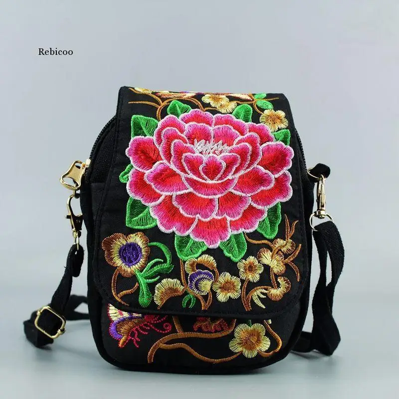 

Women Shoulder Bag Travel Pouch Vintage Floral Embroidered Crossbody Zip Bag