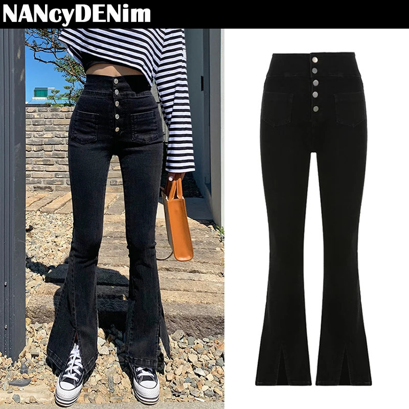 

Fashion Skinny y2k Aesthetics Jeans Woman High Waist Button Split Wide Leg Denim Trousers Streetwear Vintage Clothes Mom Jeans