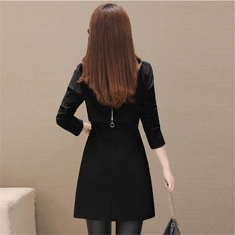 

Mid-length Elegant Women's Trench Coat Fashion Suit Collar Korean Long Sleeve Drawstring Windbreaker Female Outwear Pink H131