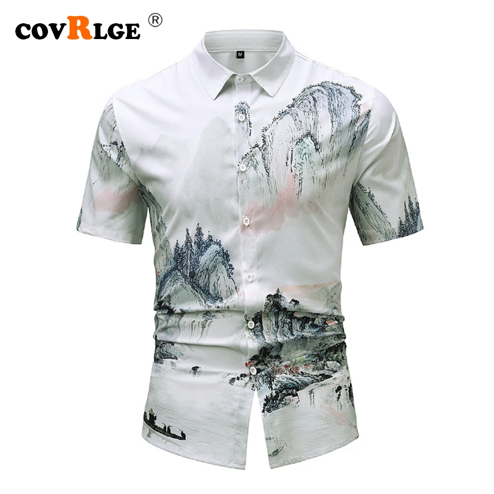 Men Summer Shirt Beach Style Printed Hawaiian Man Shirts Casual Short Sleeve Turn Down Collar Blouses Tops Camisa Homme MCS137