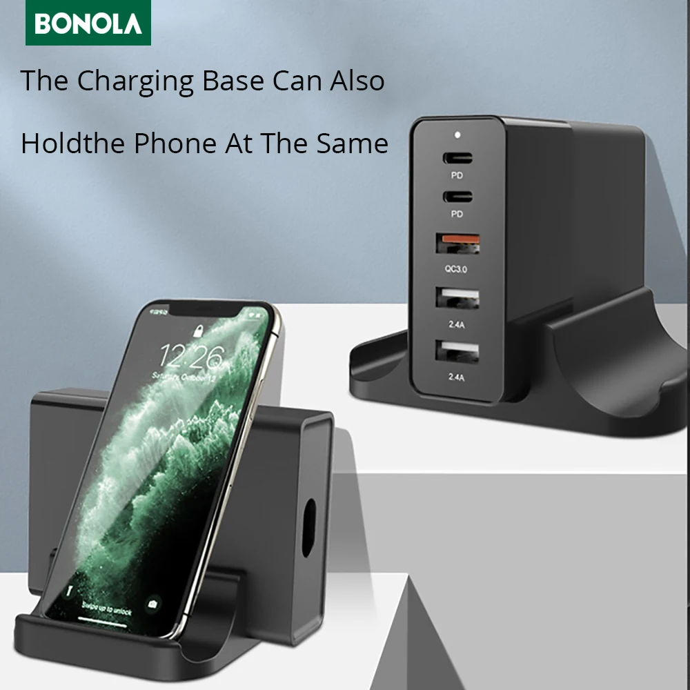 

Настольная зарядная станция Bonola, 5 портов, 65 Вт, PD QC 3,0, для смартфонов/iPhone 12/Samsung/планшетов/ноутбуков, быстрая зарядка 65 Вт