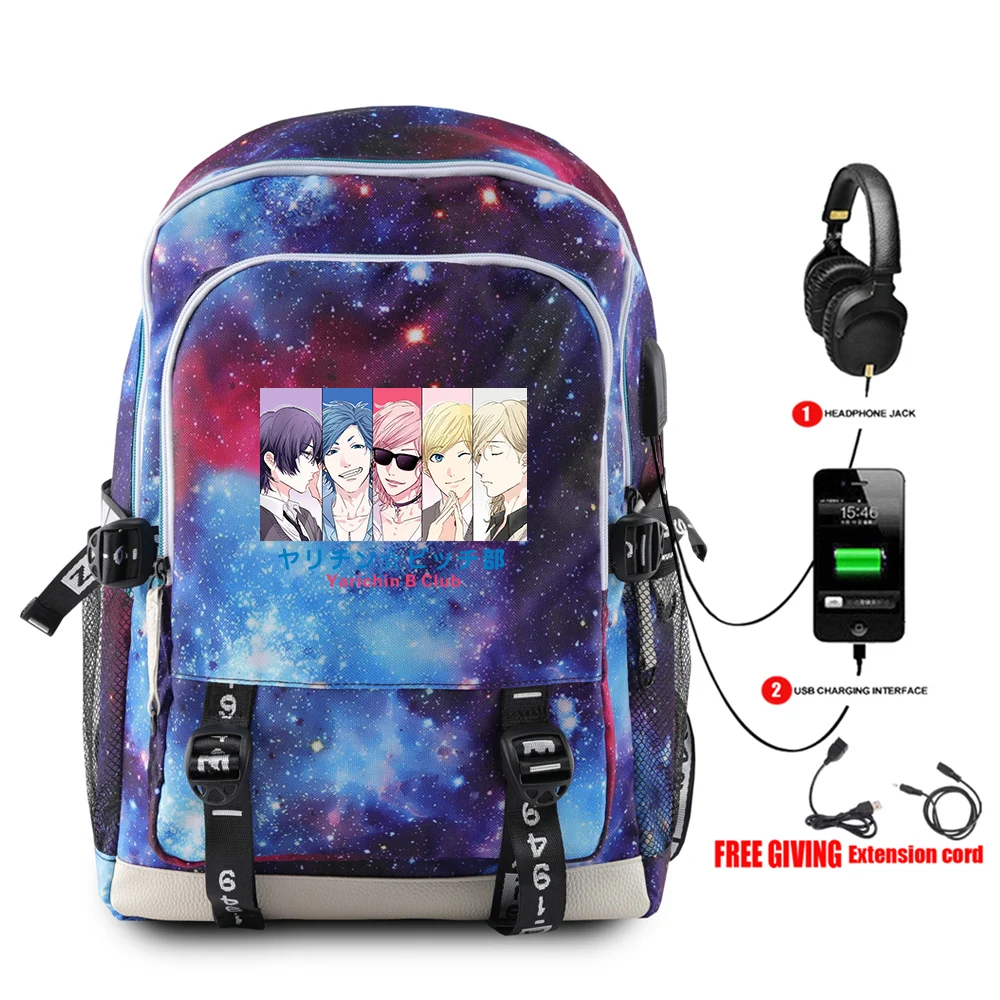 

2021 3D Yarichin B Club USB Charge Backpack Women Student School Shoulder Bag Satchel Teenager Laptop Backpack Men Knapsack