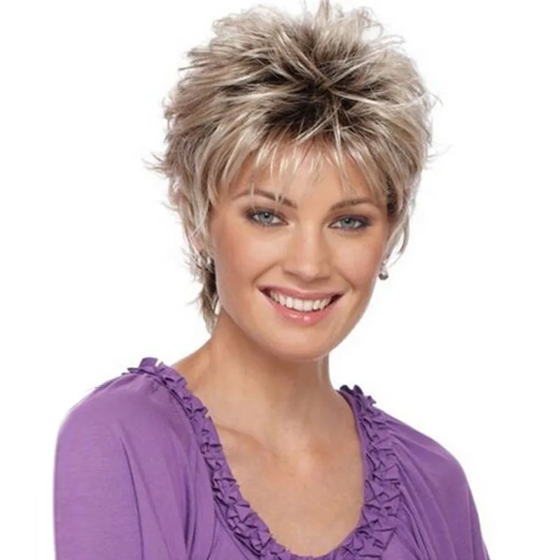 

Short Ombre Blonde Wig Short Pixie Curly Synthetic Wigs for White Women Daily Party Fake Hair Natural Looking Wigs