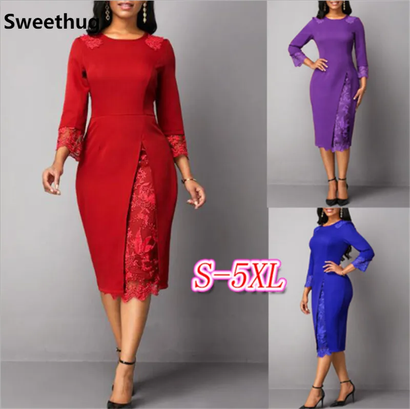 

2019 new sexy fashion style women autumn polyester solid regular plus size knee-length dress
