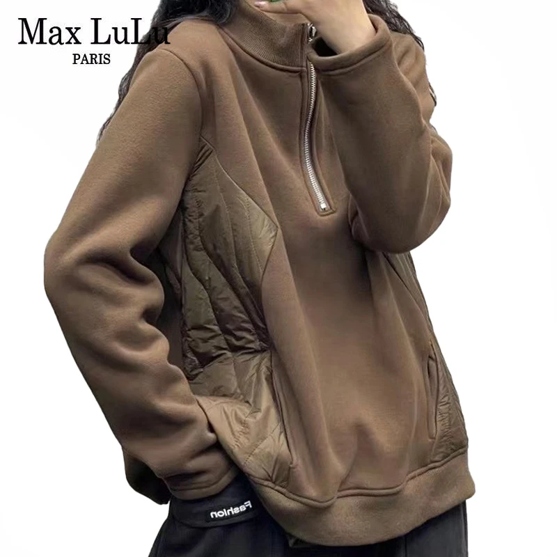 

Женские свободные толстовки Max LuLu на молнии, дизайнерские зимние женские толстовки в британском стиле с высоким воротником, повседневные св...
