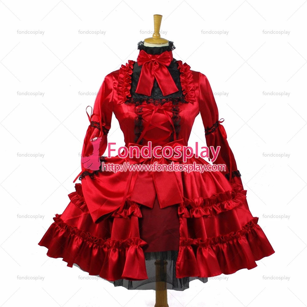 

fondcosplay adult sexy cross dressing sissy maid short Gothic Lolita Red Satin Lockable Dress Cosplay Costume Custom-made[G827]