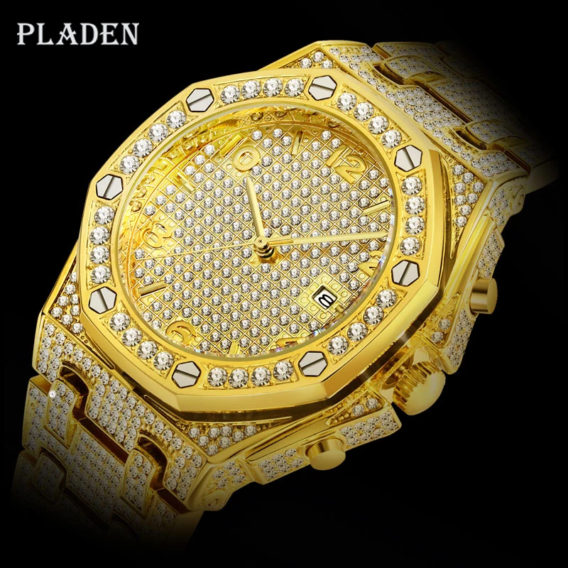 Дропшиппинг 2020 PLADEN Diamond Ap часы класса люкс для мужчин жужские кварцовые 18K золото