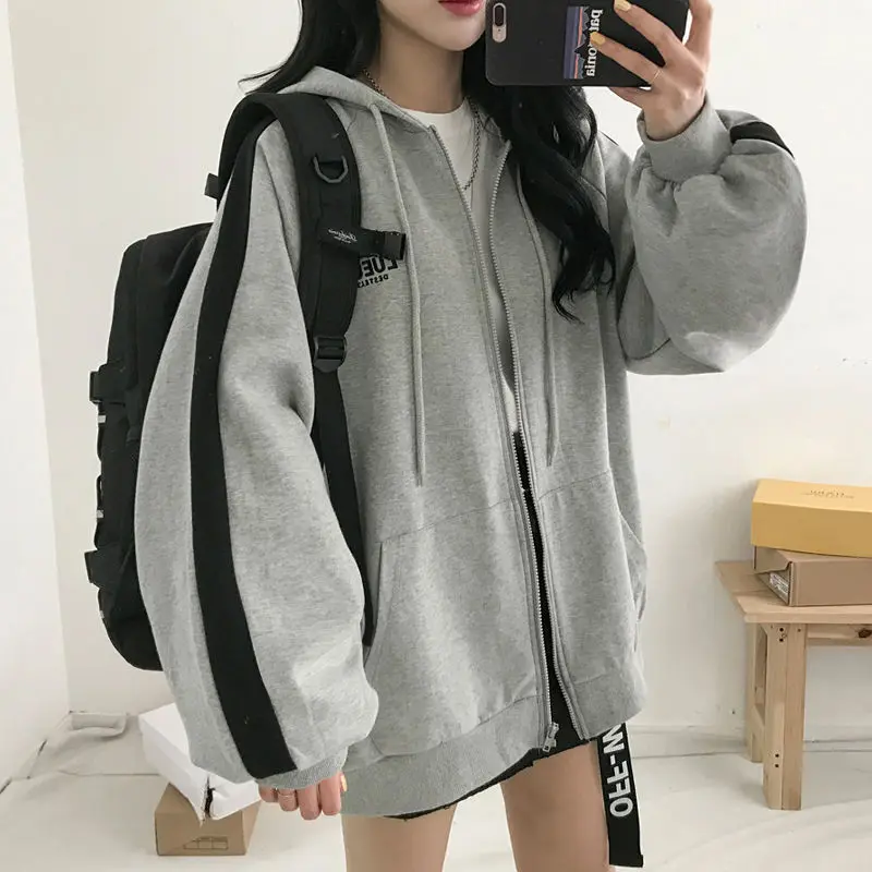 Autumn Hoodies Sweatshirts Women Sweetshirts Korean Fashion Thin Sweater Coat Pocket Solid Color Hooded Long Sleeve Streetwear