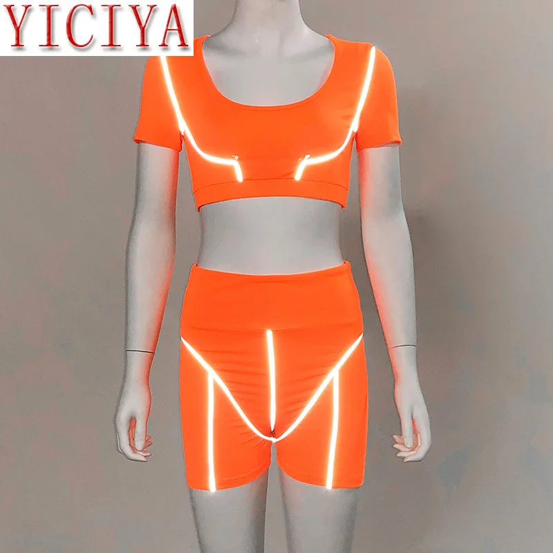 Комплект из 2 предметов для фитнеса женский светоотражающая неоновая полоска