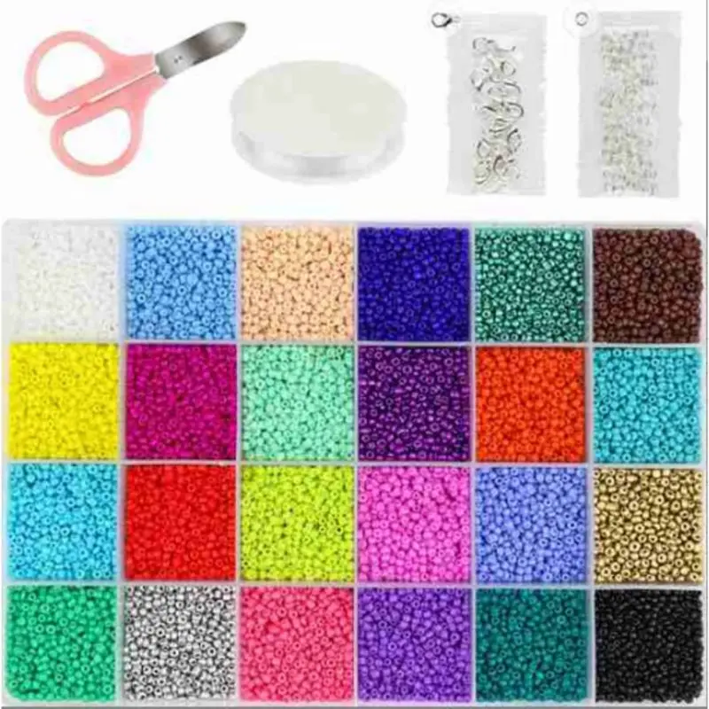 

24000Pcs 24 Grid 2mm Small Glass Seed Beads for Jewelry Making Mixed Opaque Colors DIY Bracelets Necklaces Crafts Kits