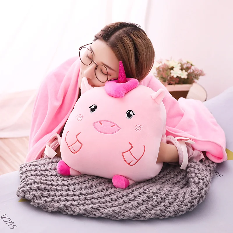 

Plush Animals Toy Stuffed Soft Hand Warmer Winter Warm Plushie Hamster Cat Unicorn Duck Pig 3-in-1 Flannel Blanket Nap Pillow