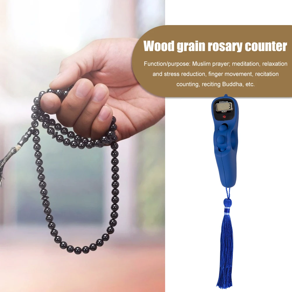

Wood Grain LCD Digital Electronic Rosary Beads Tally Counter Tassel Finger Game Toy Decompression Relax Tool for Muslim Prayer