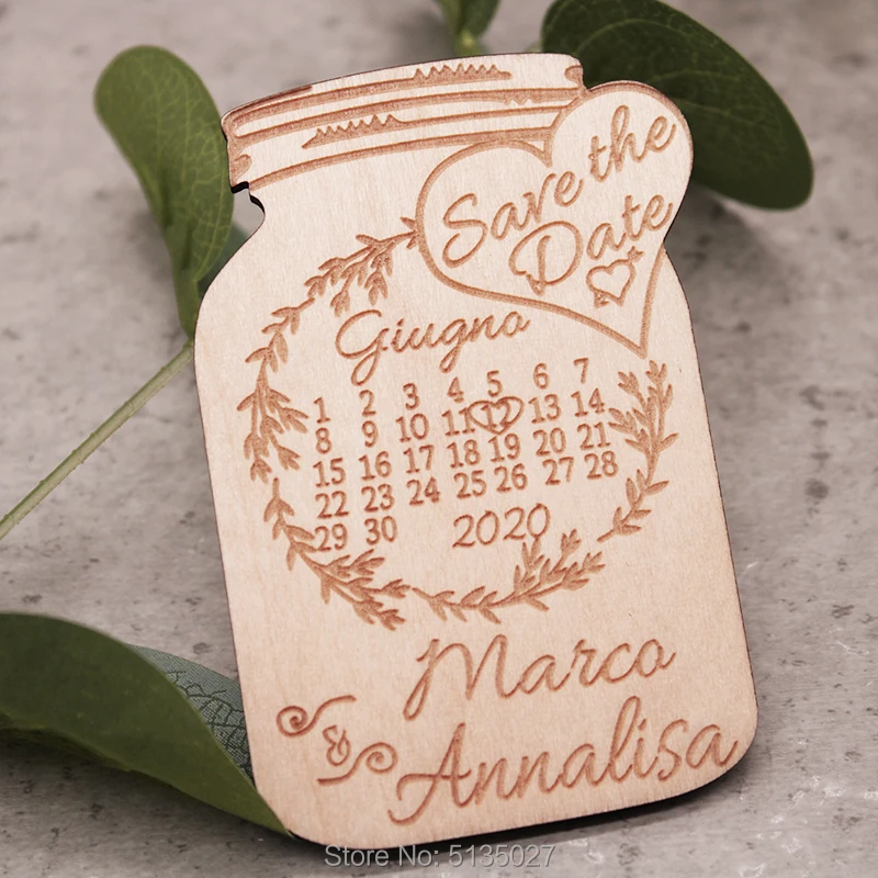 Calendar Mason Jar Save the date with paper and envelope save wedding magnet wood rustic | Дом и сад