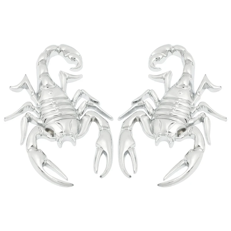 

2 Pcs Car Exterior Decorative Metal Scorpion Shape Badge Sticker Silver Tone