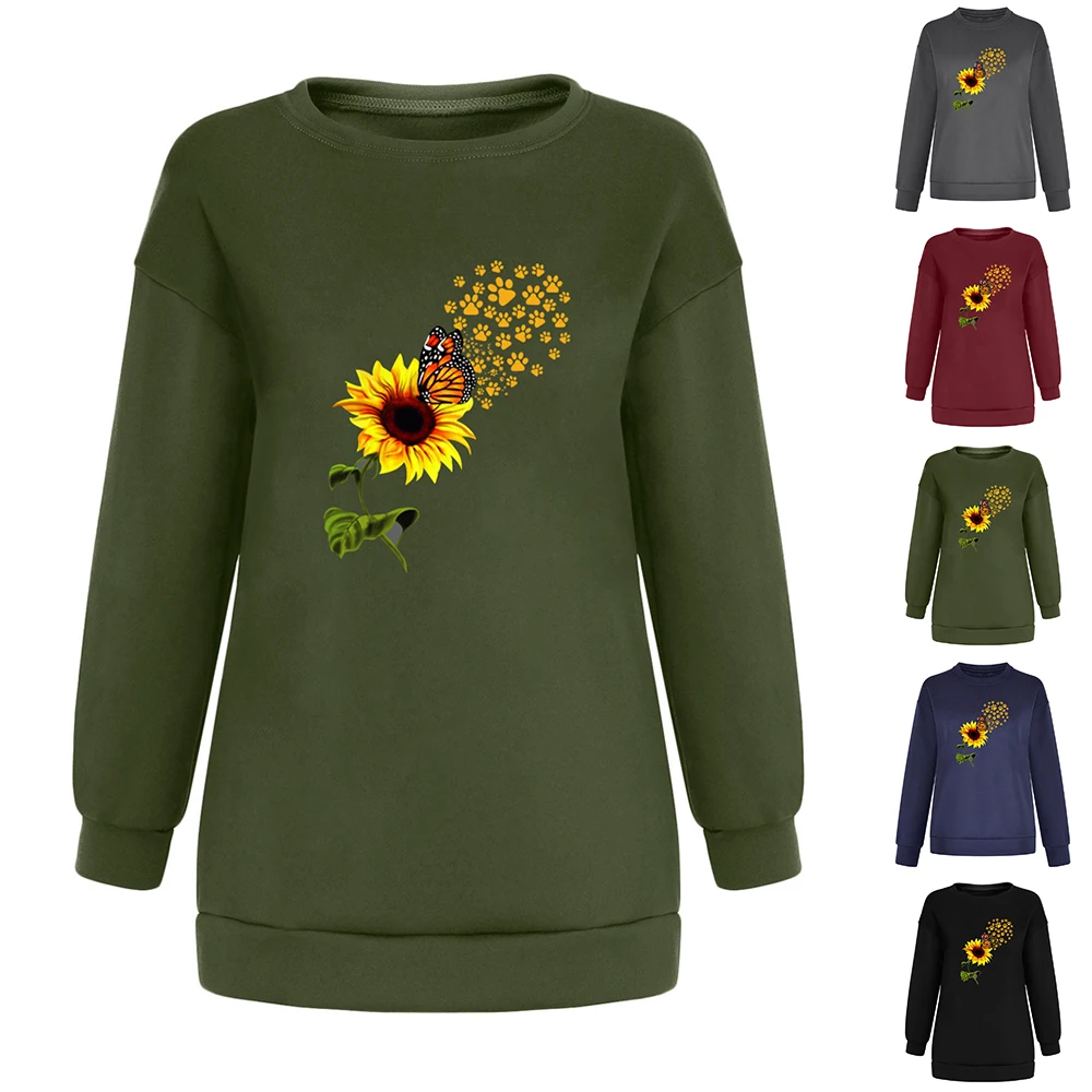 

Women Printing Crew Neck Pullover Loose Sweater Top Ladies Autumn Casual Jumper Floral Printed Long Sleeves Tops Wearing Clothes