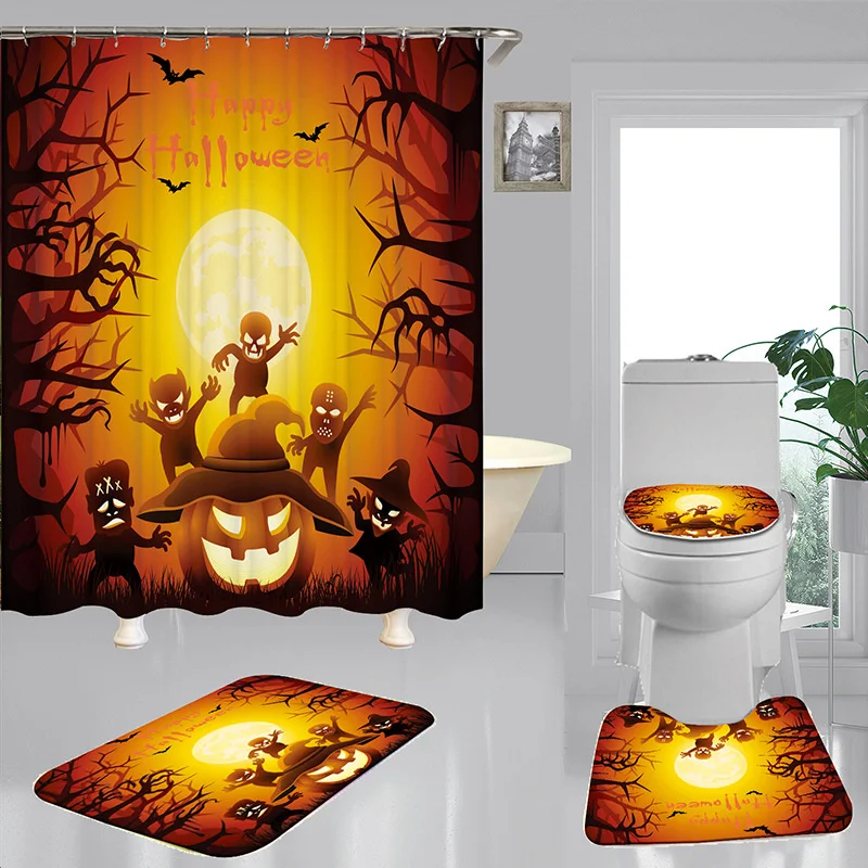 

Halloween Shower Curtain With Non Slip Rug Mat Bathroom Curtains Waterproof Polyester Bathroom Curtain With Hooks Fashion