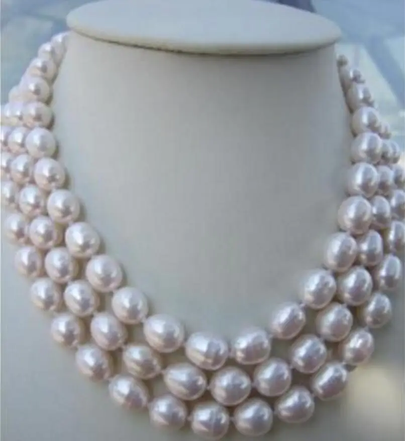 Модные ювелирные изделия Бесплатная доставка 3 веревки AAA 9-10 мм натуральный Южное