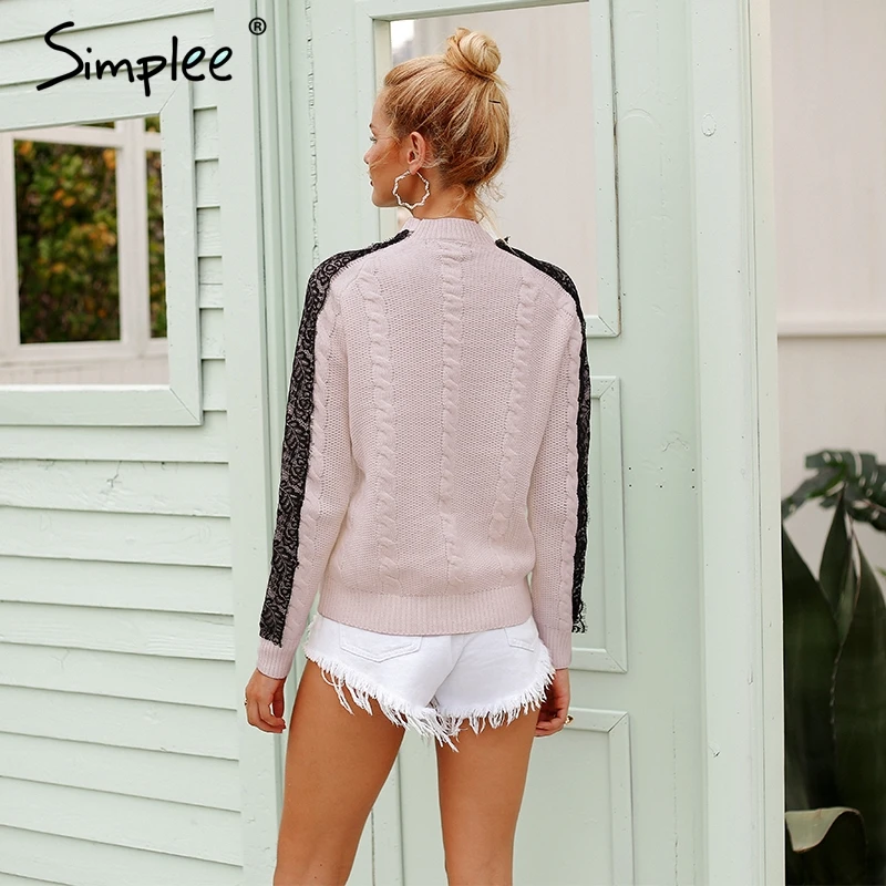 Женский кружевной простроченный свитер Simplee элегантный трикотажный джемпер с