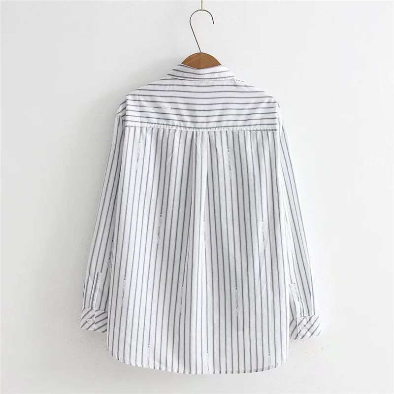 Женская рубашка в полоску GOPLUS хлопковая блузка с длинным рукавом и подолом