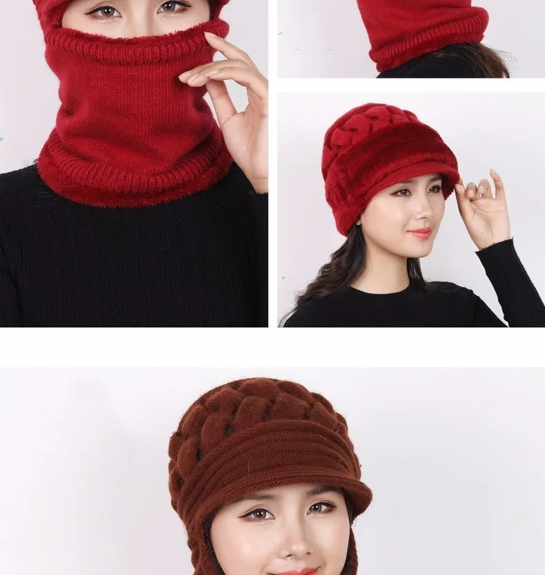 Зимние шапки Skullies Beanies, шляпа для мамы, бини для женщин, шерстяной шарф, шапки, Балаклава, маска, капот, вязанные шапки в полоску