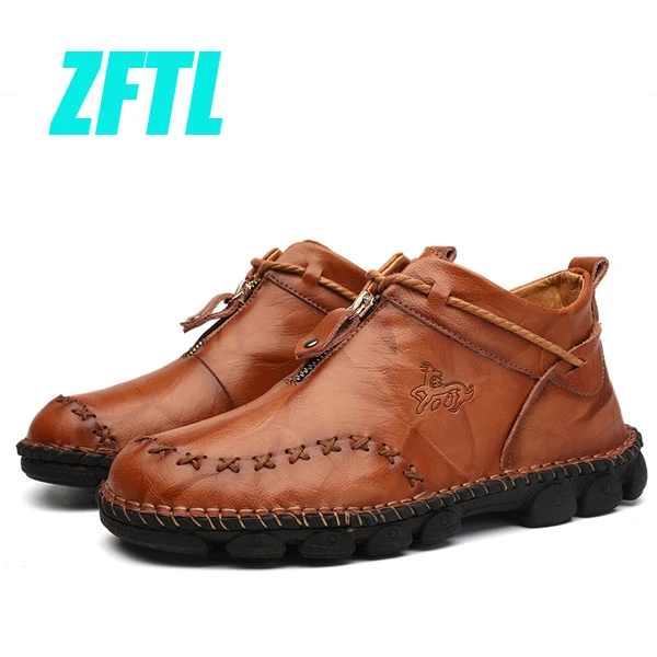 brown casual shoes ZFTL/Новинка; мужская повседневная обувь; натуральная кожа; большие размеры; сезон осень-зима; ручная работа; лоферы в ретро-стиле; мужская повседневная обувь в национальном стиле; 136 - Цвет: brown casual shoes